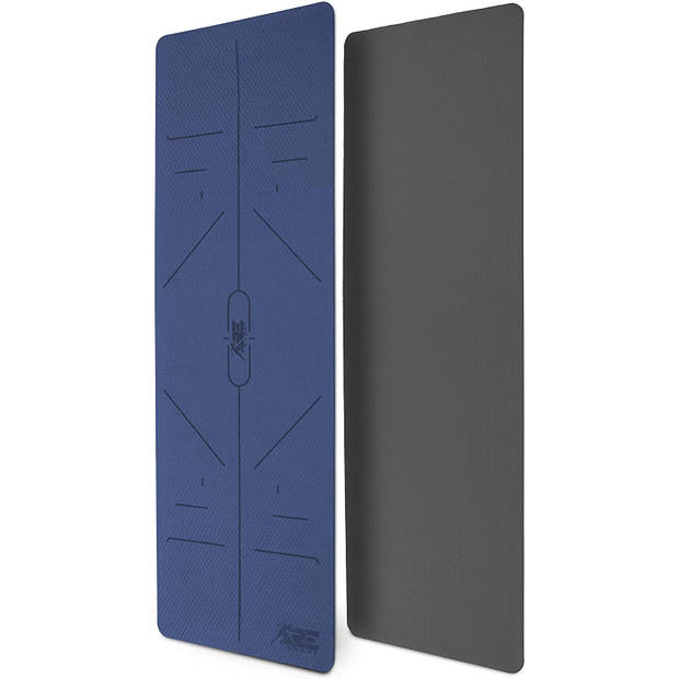 Yogamat, blauw-grijs, 183 x 61 x 0,6 cm, fitnessmat, gymmat, gymnastiekmat, logo