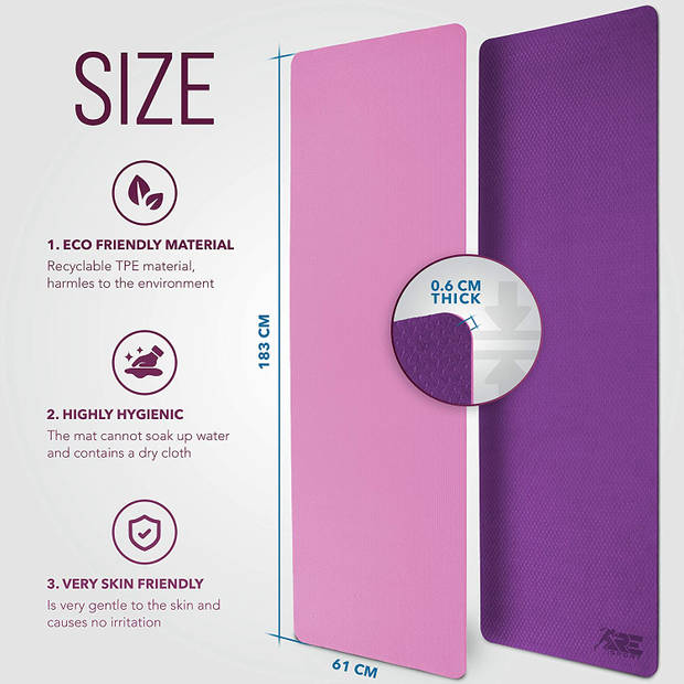 Yogamat lila-pink, fitnessmat,, gymnastiekmat pilatesmat, sportmat, 183 x 61 x 0,6 cm