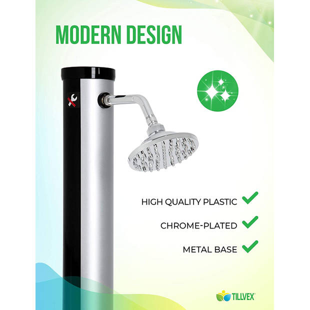 Tillvex- Design zilveren tuindouche camping douche solar douche zonnedouche zonder stroom - 20 liter
