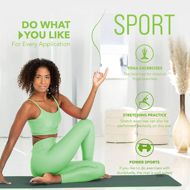 Yogamat groen-lime, fitnessmat,, gymnastiekmat pilatesmat, sportmat, 183 x 61 x 0,6 cm