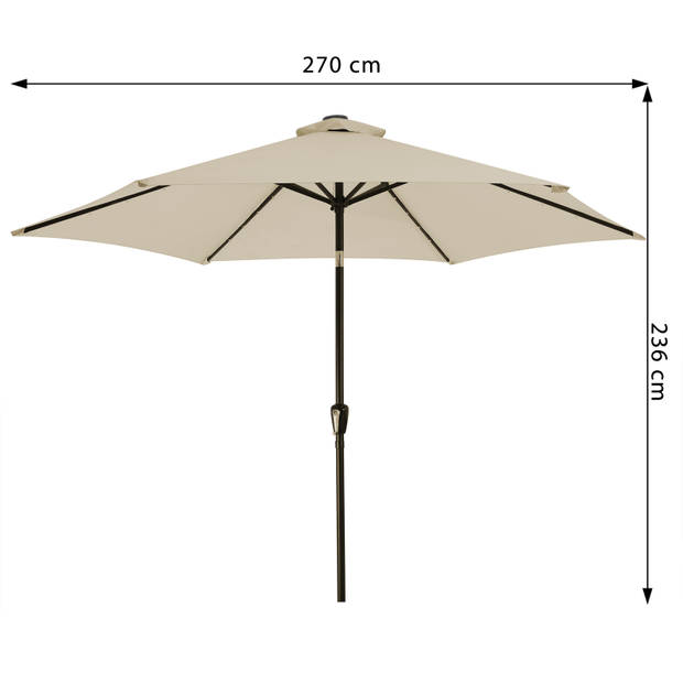 LED Solar parasol Miami beige Aluminium, diameter 270cm