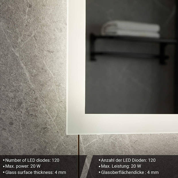 LED badkamer spiegel, dimbaar, met digitale klok, 120 x 60cm