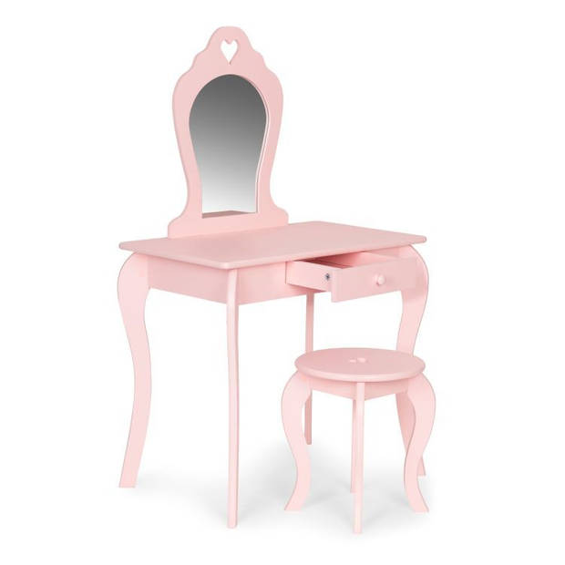 Ecotoys houten kinder kaptafel met spiegel en krukje 43x65x110 cm Roze