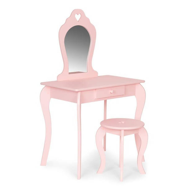 Ecotoys houten kinder kaptafel met spiegel en krukje 43x65x110 cm Roze