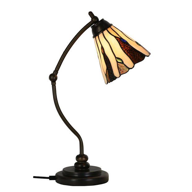 LumiLamp Tiffany Tafellamp Ø 27x51 cm Beige Glas Tiffany Bureaulamp Beige Tiffany Bureaulamp