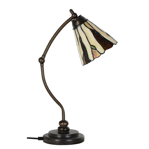 LumiLamp Tiffany Tafellamp Ø 27x51 cm Beige Glas Tiffany Bureaulamp Beige Tiffany Bureaulamp