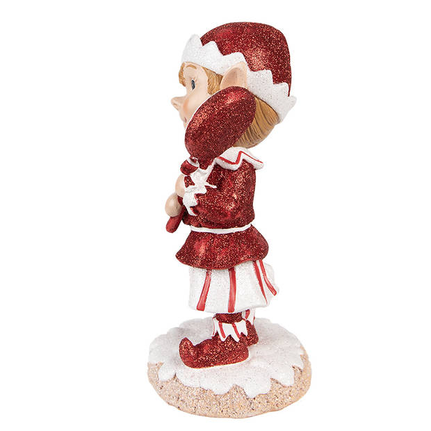 Clayre & Eef Kerstdecoratie Beeld Elf 20 cm Rood Polyresin Rood