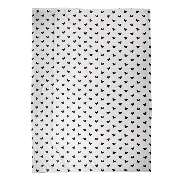Clayre & Eef Plaid 130x170 cm Wit Zwart Polyester Deken Wit Deken
