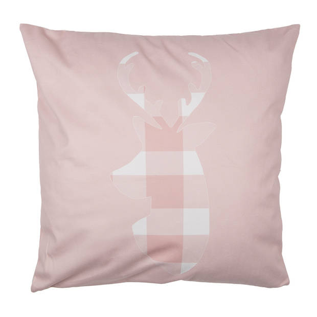 Clayre & Eef Kussenhoes 45x45 cm Roze Wit Polyester Hert Sierkussenhoes Roze Sierkussenhoes