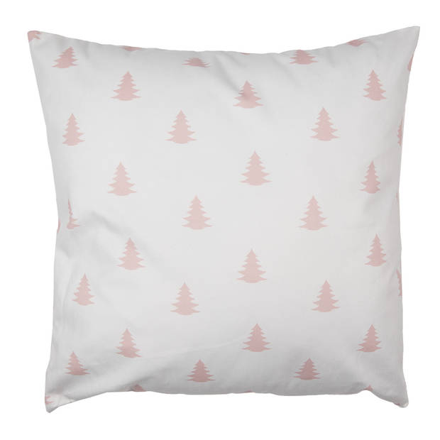 Clayre & Eef Kussenhoes 45x45 cm Roze Wit Polyester Kerstbomen Sierkussenhoes Roze Sierkussenhoes