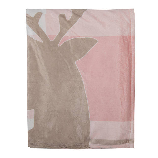 Clayre & Eef Plaid 130x170 cm Roze Wit Polyester Rendier Deken Roze Deken