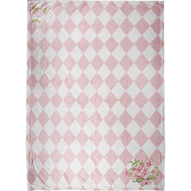 Clayre & Eef Plaid 130x170 cm Roze Wit Polyester Deken Roze Deken