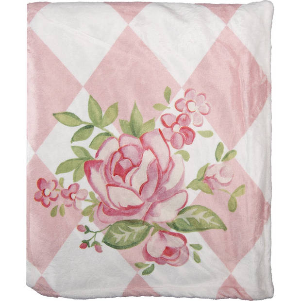 Clayre & Eef Plaid 130x170 cm Roze Wit Polyester Deken Roze Deken