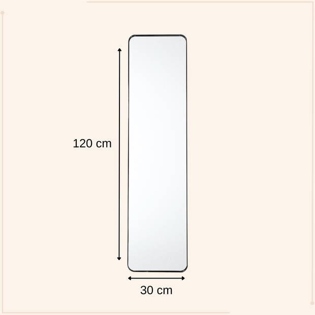 MISOU Deurspiegel - Wandspiegel - Passpiegel - Ovaal - Zwart - 120x30cm - Metaal