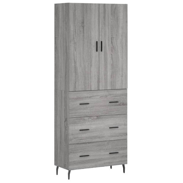 vidaXL Hoge kast 69,5x34x180 cm bewerkt hout grijs sonoma eikenkleurig