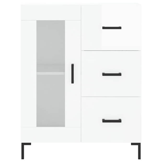 The Living Store-Dressoir-69-5x34x90-cm-bewerkt-hout-hoogglans-wit - Keukenkast