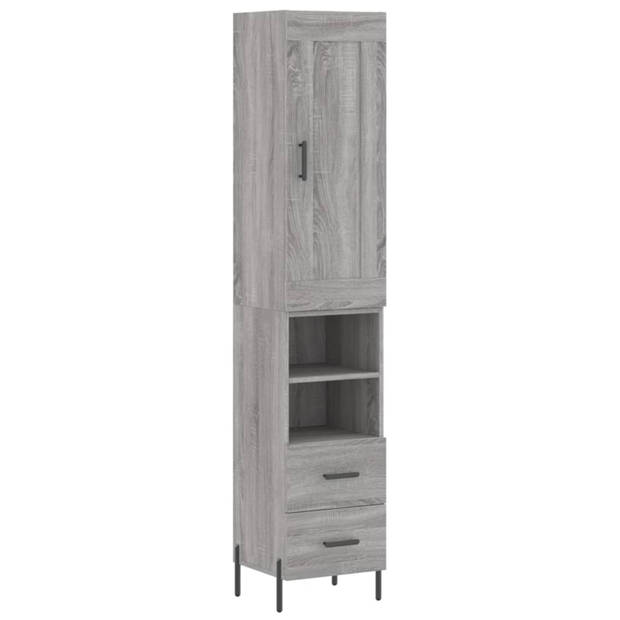 vidaXL Hoge kast 34,5x34x180 cm bewerkt hout grijs sonoma eikenkleurig