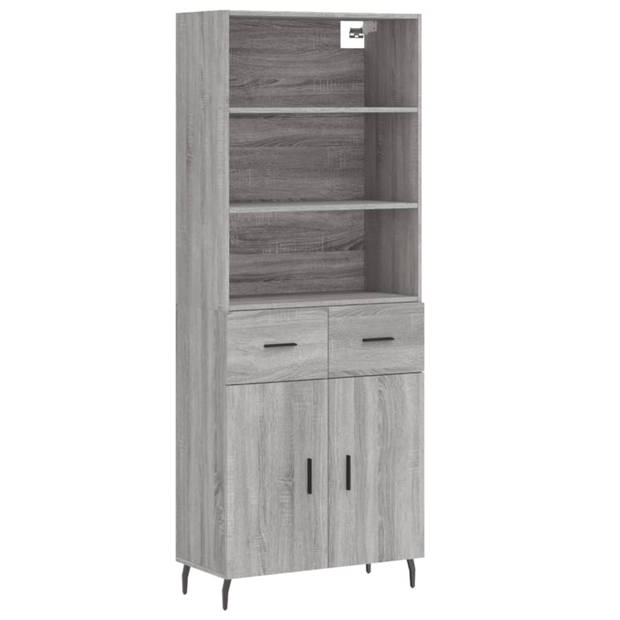 vidaXL Hoge kast 69,5x34x180 cm bewerkt hout grijs sonoma eikenkleurig