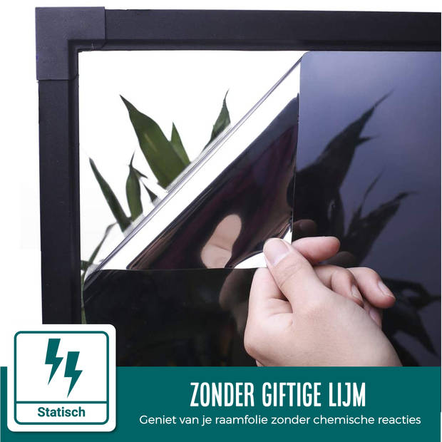 Zonwerende HR++ Raamfolie 90x200cm - Statisch Isolerende folie met Spiegeleffect - Zwart