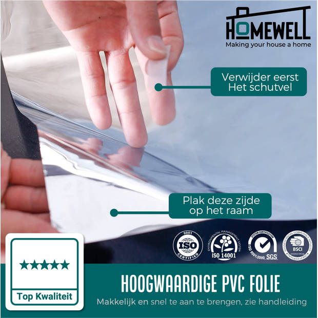 Homewell Zonwerende HR++ Raamfolie 90x200cm - Statisch Isolerende folie met Spiegeleffect - Zwart