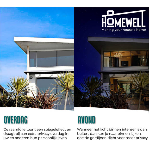 Homewell Zonwerende HR++ Raamfolie 90x200cm - Statisch Isolerende folie met Spiegeleffect - Zwart