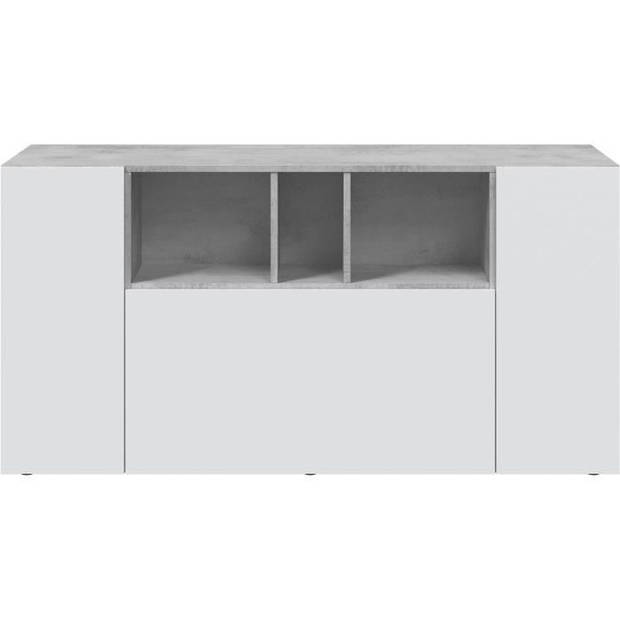 LOIRA Dressoir - Melamine - Artik wit en cement - 3 deuren + 3 opbergnissen - B 150 x D 41 x H 76 cm