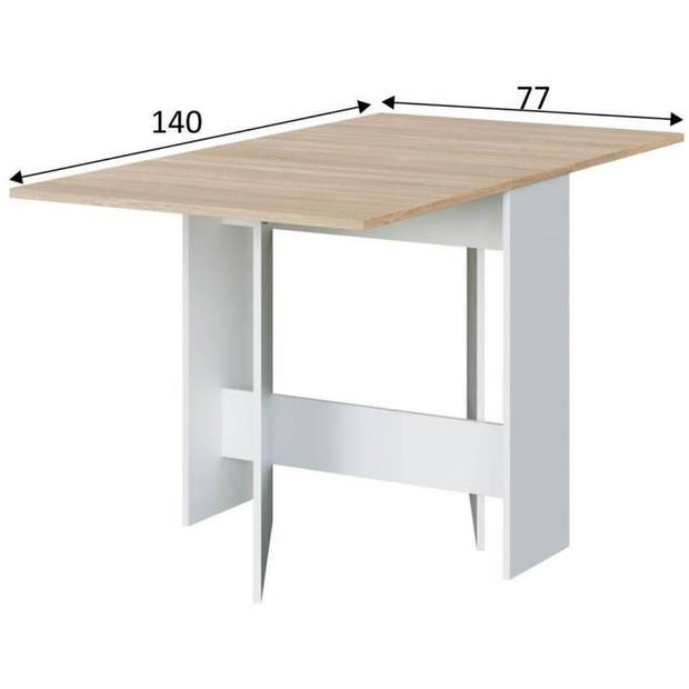 FLY Opklapbare keukentafel - Artik wit en eiken melamine - B 140 x D 77 x H 78 cm