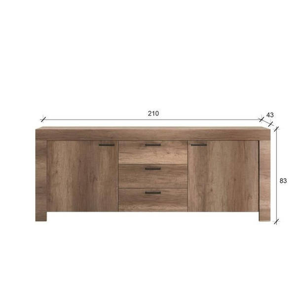 BRERA Dressoir - Eikenhout - 2 deuren + 3 lades - L 210 x D 43 x H 83 cm