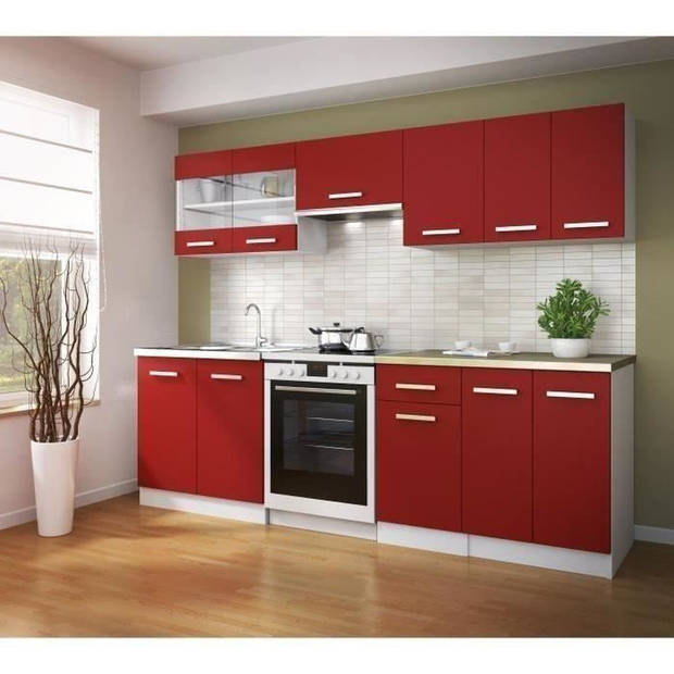 ULTRA Hoge glazen keukenkast L 80 cm - Mat rood
