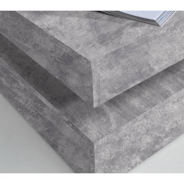 Draaibare vierkante Salontafel - Spaanplaat - Lichtgrijs betondecor - Klassiek - L 78 x D 78 x H 35,4 cm - KOFFIE