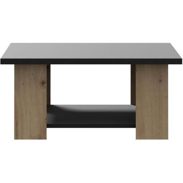 PILVI Salontafel met 2 dienbladen - Eigentijdse stijl - Melaminedeeltjes - Eiken en zwart decor - L 67 x D 67 x H 31 cm