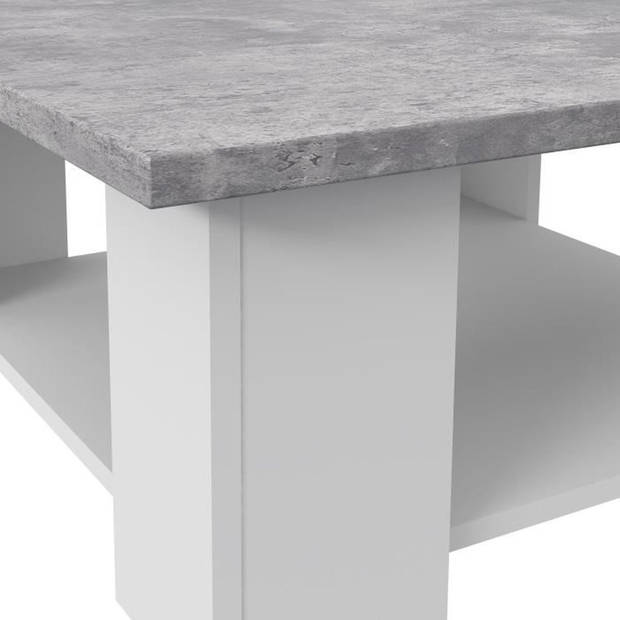 PILVI Salontafel 2 dienbladen - Eigentijdse stijl - Melaminedeeltjes - Wit en licht betondecor - L 110 x D 60 x H 31 cm