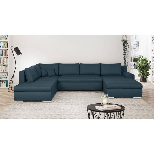 Converteerbare panoramische hoekbank - 7 zits - INDIAN - 100% polyester stof - Eendblauw - 360 x 228 cm