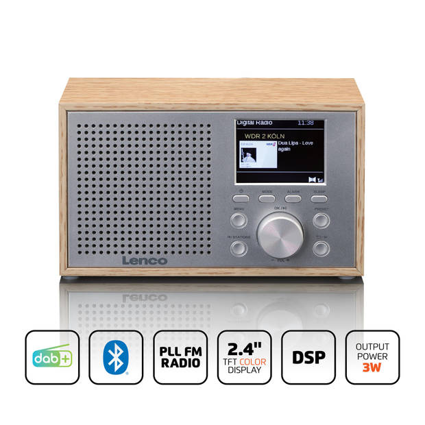 Compacte en stijlvolle DAB+/FM radio met Bluetooth® en houten behuizing Lenco Hout