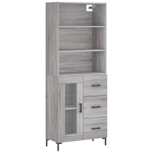 vidaXL Hoge kast 69,5x34x180 cm bewerkt hout grijs sonoma eikenkleurig