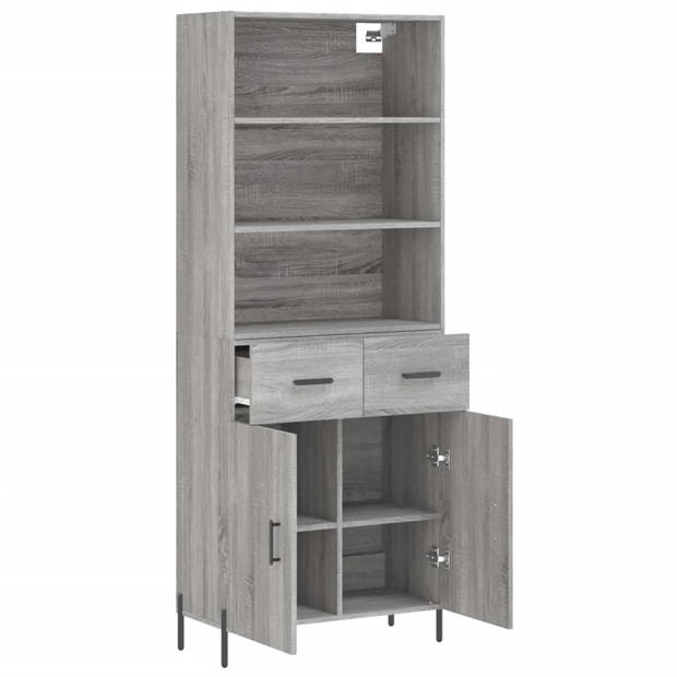 vidaXL Hoge kast 69,5x34x180 cm bewerkt hout grijs sonoma eikenkleurig