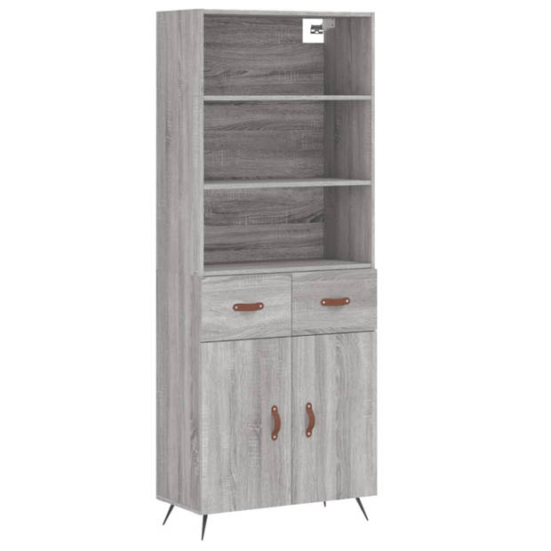 vidaXL Hoge kast 69,5x34x180 cm bewerkt hout grijs sonoma eikenkleurig