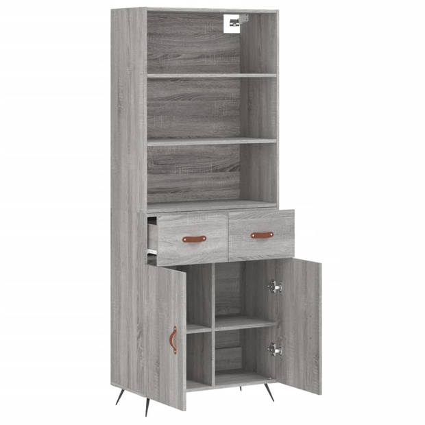 vidaXL Hoge kast 69,5x34x180 cm bewerkt hout grijs sonoma eikenkleurig