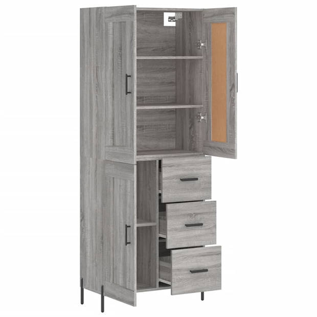 vidaXL Hoge kast 69,5x34x180 cm bewerkt hout grijs sonoma eikenkleurig