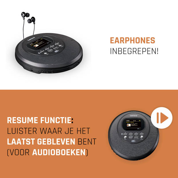 Draagbare CD-speler met DAB+/FM-radio en Bluetooth® Lenco Zwart