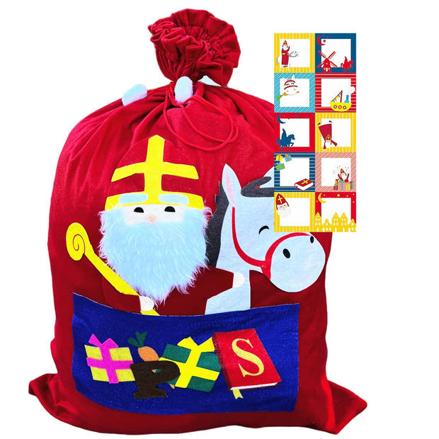 Leuk gedetailleerde sinterklaas geschenkzakken (3 Stuks), incl. 60 Naamstickers & 7 Rollen Cadeaupapier 3 mtr x 70 cm