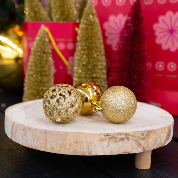 Giftsome Gouden Kerstballen Set - 101 Kunststof Kerstballen - Incl. Piek - Ø 3/4/6 cm