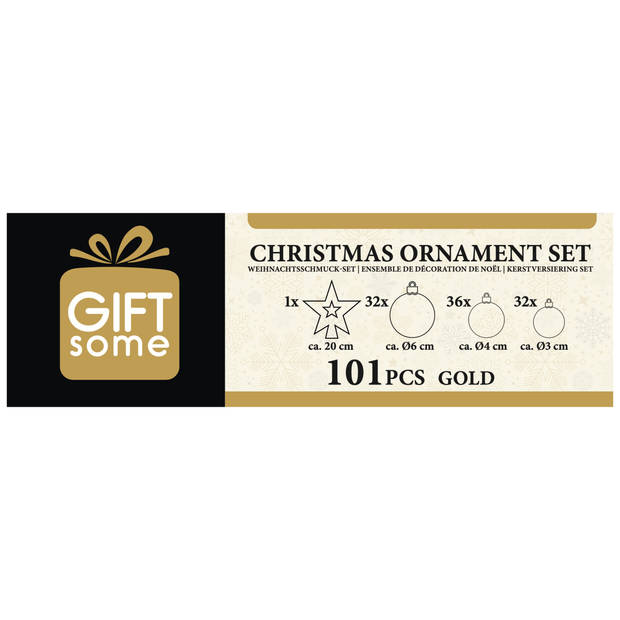 Giftsome Gouden Kerstballen Set - 101 Kunststof Kerstballen - Incl. Piek - Ø 3/4/6 cm