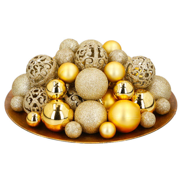 Giftsome Gouden Kerstballen Set - 101 Kunststof Kerstballen - Incl. Piek - Ø 3/4/6 cm