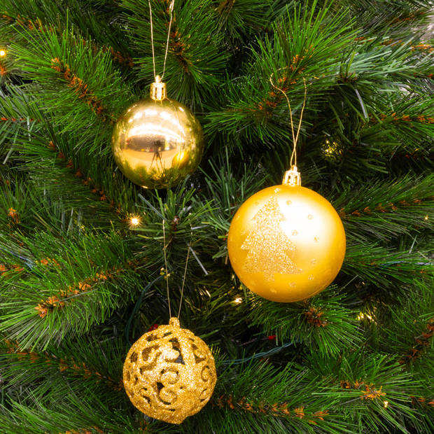 Giftsome Gouden Kersballen Set - 60 Kunststof Kerstballen - Incl. Gouden Piek - Kerst Decoratie - Ø6/7 cm