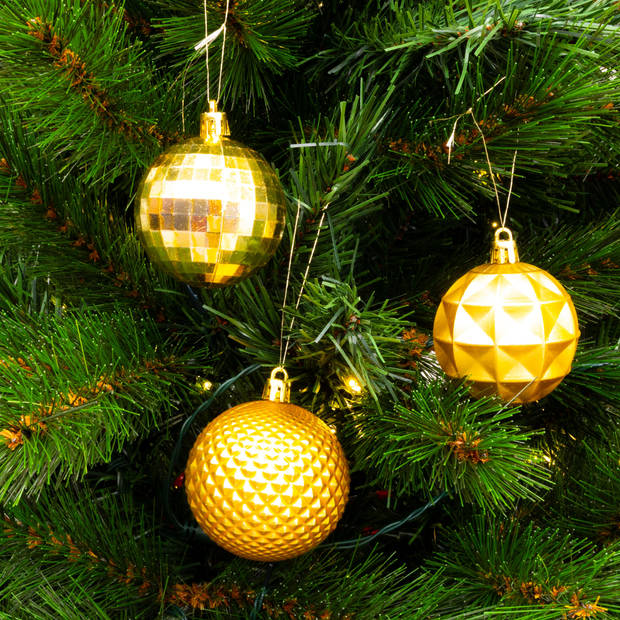 Giftsome Gouden Kersballen Set - 60 Kunststof Kerstballen - Incl. Gouden Piek - Kerst Decoratie - Ø6/7 cm