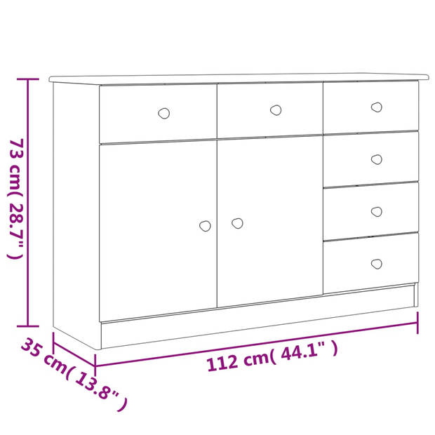 vidaXL Dressoir ALTA 112x35x73 cm massief grenenhout wit