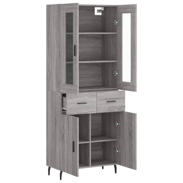 vidaXL Hoge kast 69,5x34x180 cm bewerkt hout grijs sonoma eikenkleurig