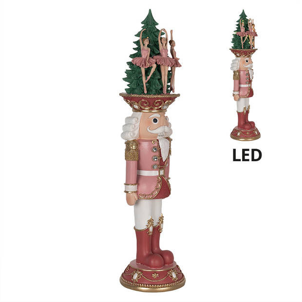 Clayre & Eef Kerstdecoratie met LED-verlichting Notenkraker 62 cm Roze Polyresin Kerstdecoratie Beeld Roze