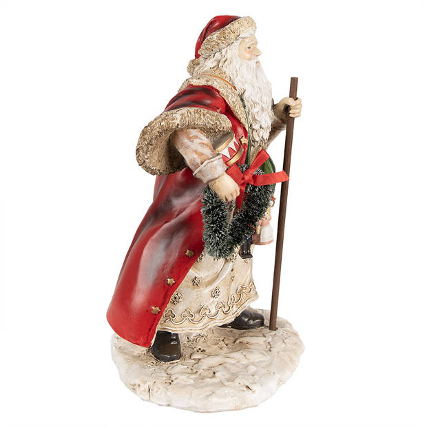 Clayre & Eef Decoratie Beeld Kerstman 25 cm Rood Beige Polyresin Kerstfiguren Rood Kerstfiguren